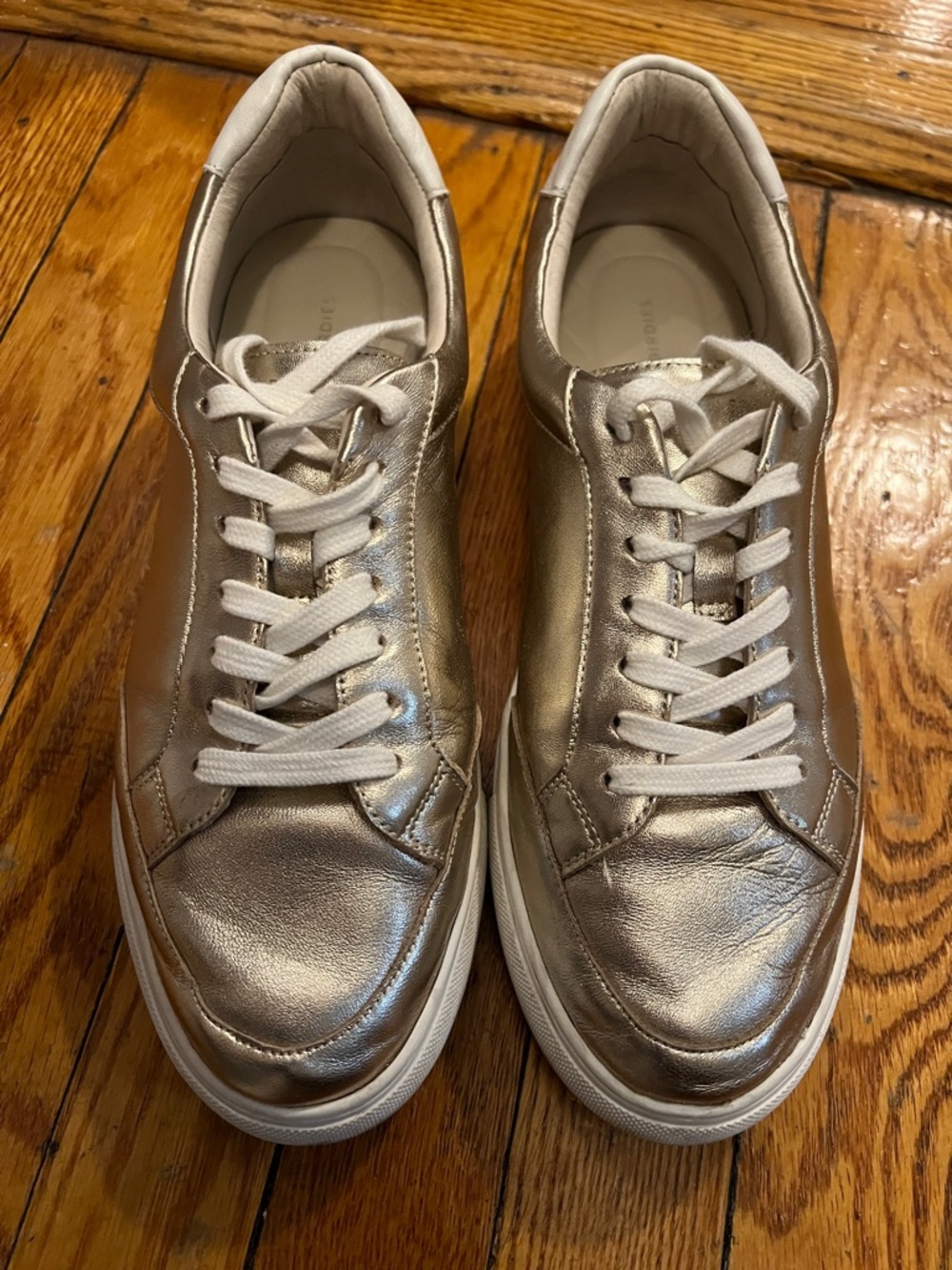 Birdies Gold Leather Lace-Up Sneakers with White Soles